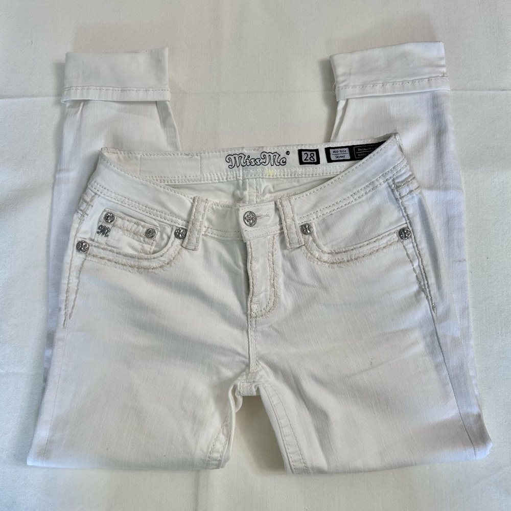 Miss Me White Women Mid-Rise Skinny Jeans